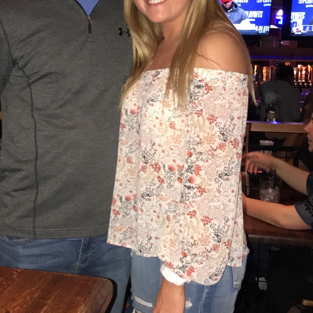 Forever 21 strapless long sleeve floral blouse